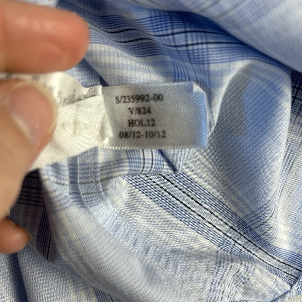 Banana Republic Non-Iron Slim‎ Fit Large Blue Plaid Long Sleeve  Button Up Shirt
